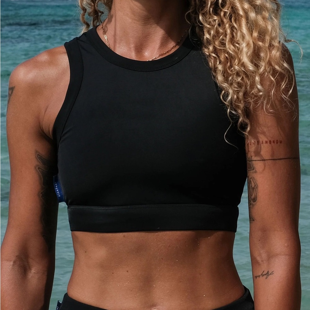 High Neck Surf Bikini Crop Top in Black